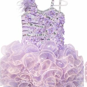 Lavender Pageant Dress Floral Beaded Ruffle Skirt Girls Stage Costume